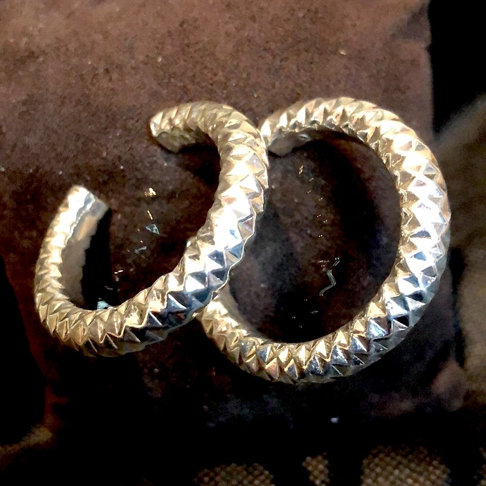 SIMON SEBBAG Sterling Silver Diamond Cut Large Hoop Post Back Earrings